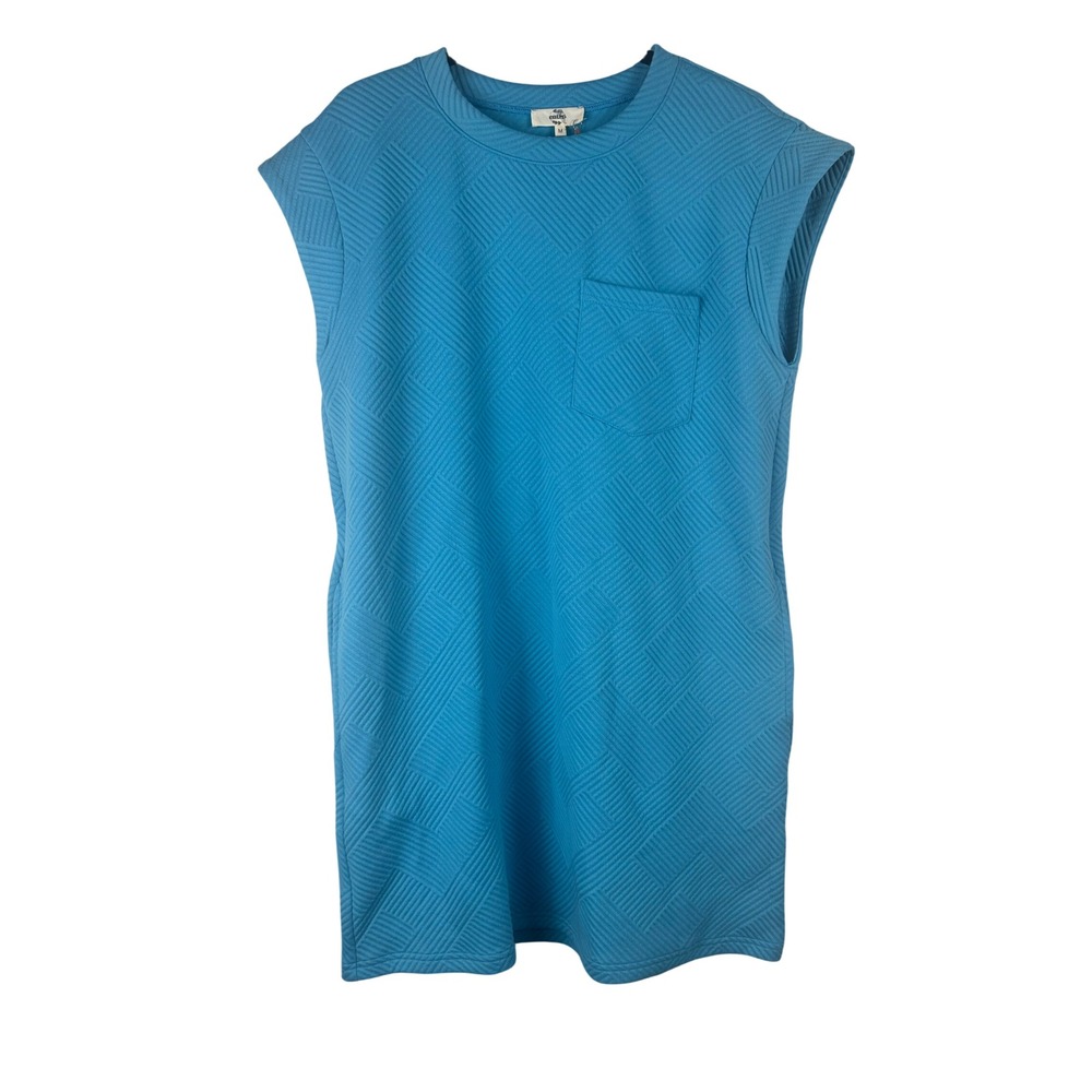 Entro Aqua Pocket Dress Textured Geometric Shift Turquoise Blue Medium NWT